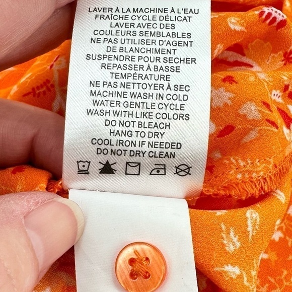 JOIE Women’s V-Neck Orange/Pink Floral Balloon Sleeve Crop Top w/Tie Size Large - Picture 11 of 14